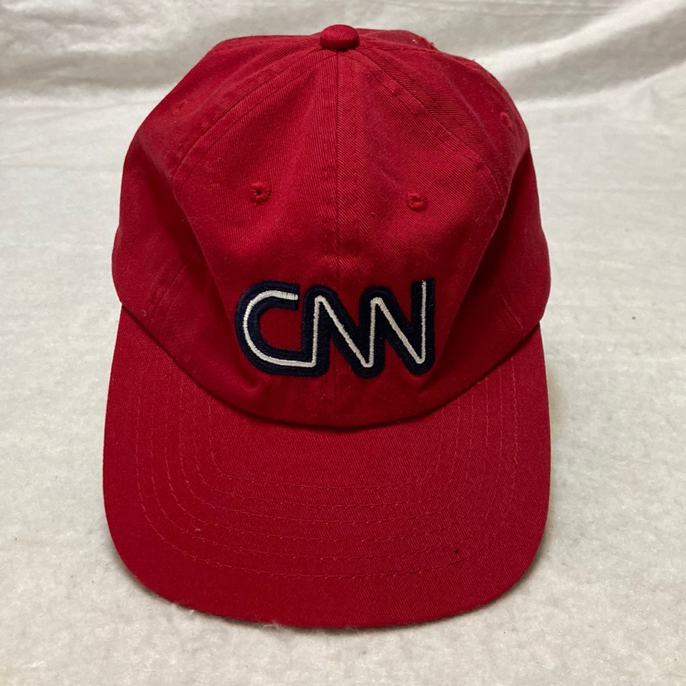 CNN Embroidered Cap - Red with Navy & White Lettering- Adjustable